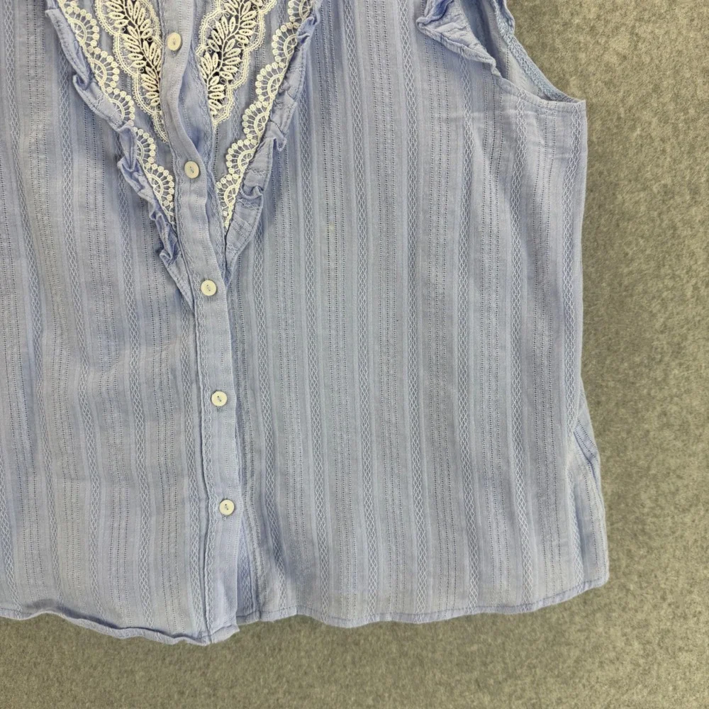 Anna Kay Ruffle Blouse Sleeveless Button Down Top Lace Trim‎ Prep Sky Blue Large - Picture 8 of 12